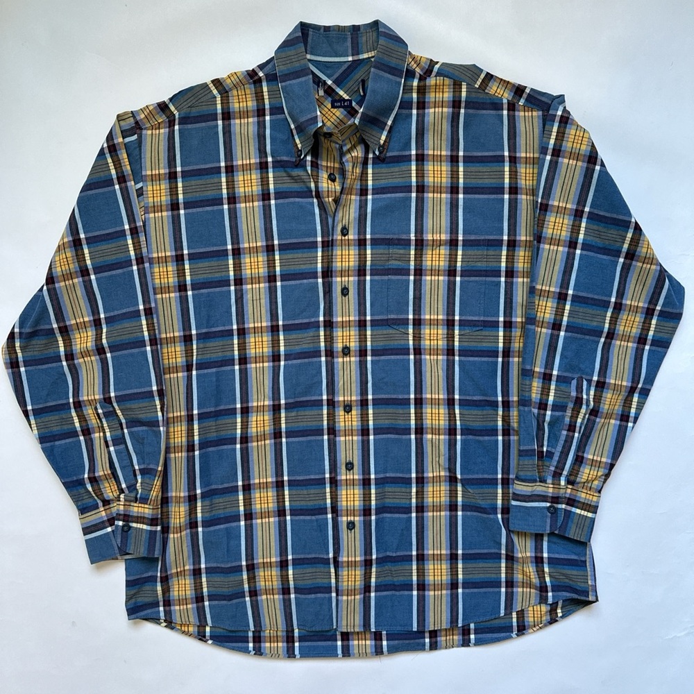Vintage plaid work shirt striped button up long sleeve work formal wear